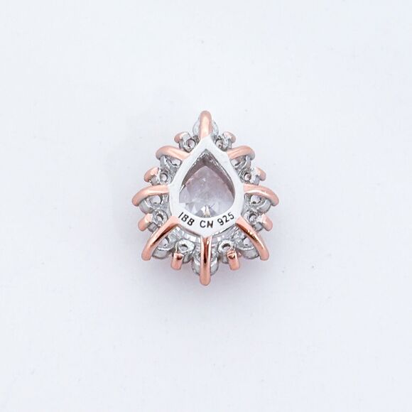 Vintage IBB Sterling Silver 925 Rose Gold Tone Pear Cubic Zirconia Pendant - Picture 4 of 6